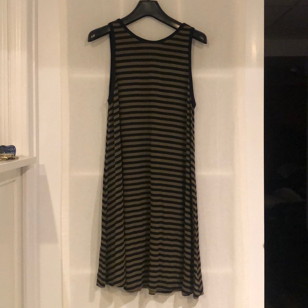 Striped Army Green/Black Flowy Dress